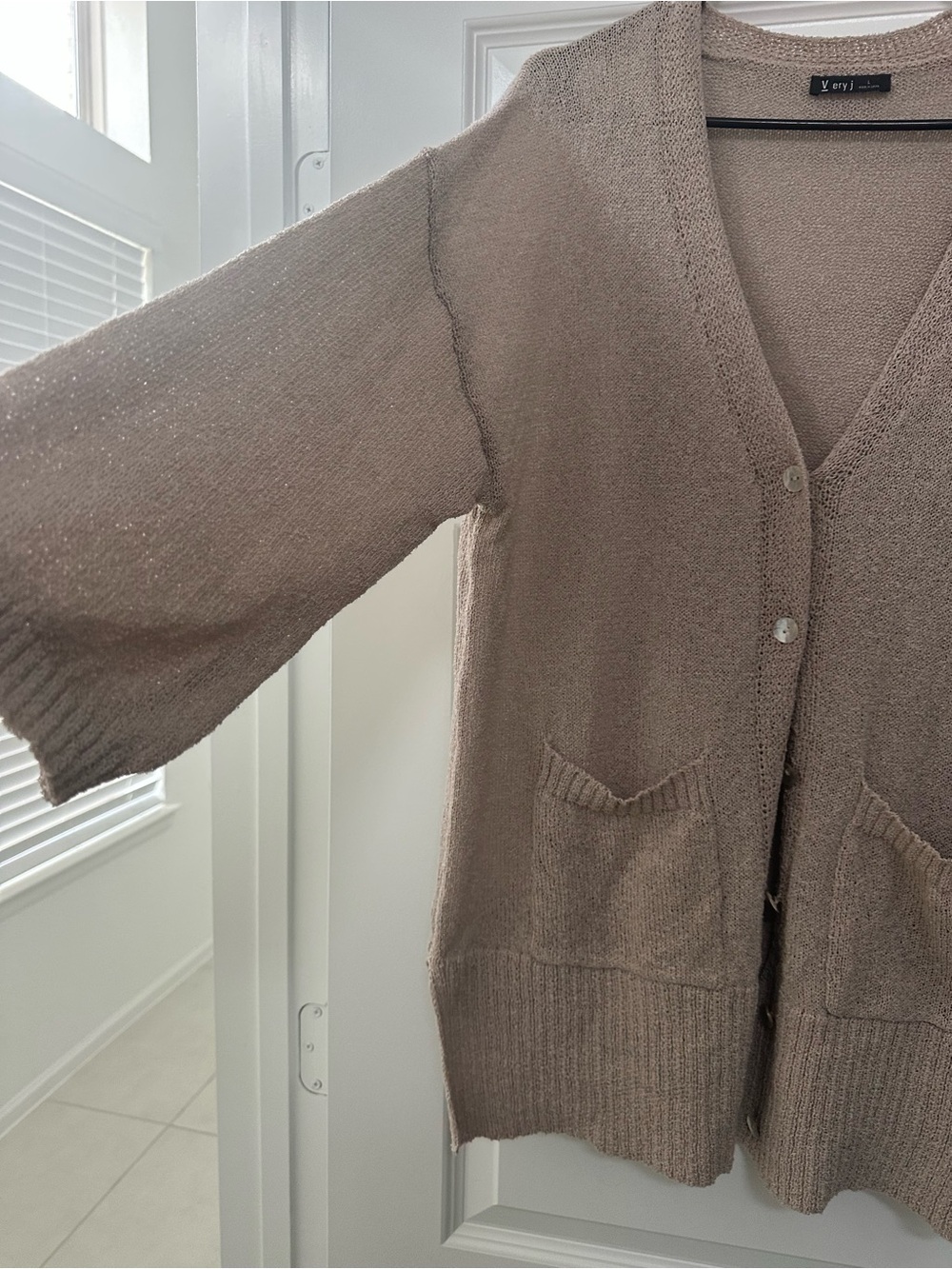 Very J Taupe/Brown Button-Up V-Neck Cardigan